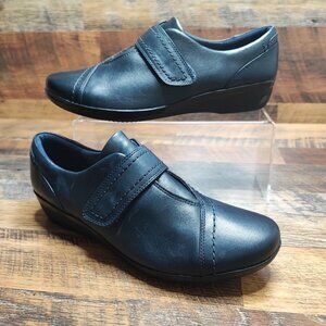 Clarks Women's Everlay  Monk Strap Comfort Black Leather Loafers Shoes Size 8